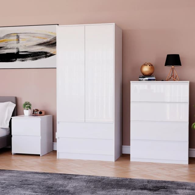 Lassic Vida Designs Glinton Gloss 3 Piece Bedroom Set 2 White unisex 3 Piece