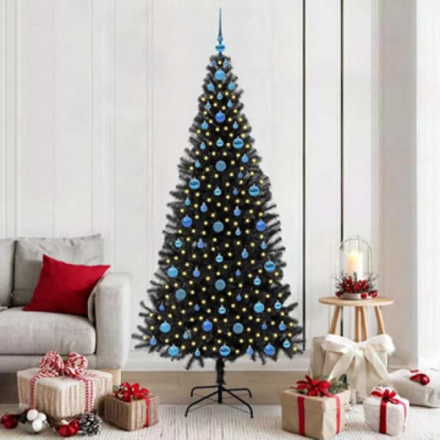 vidaXL Christmas Tree with 300 LEDs with Stand, Blue Balls Black 210cm PVC, Black 3396494