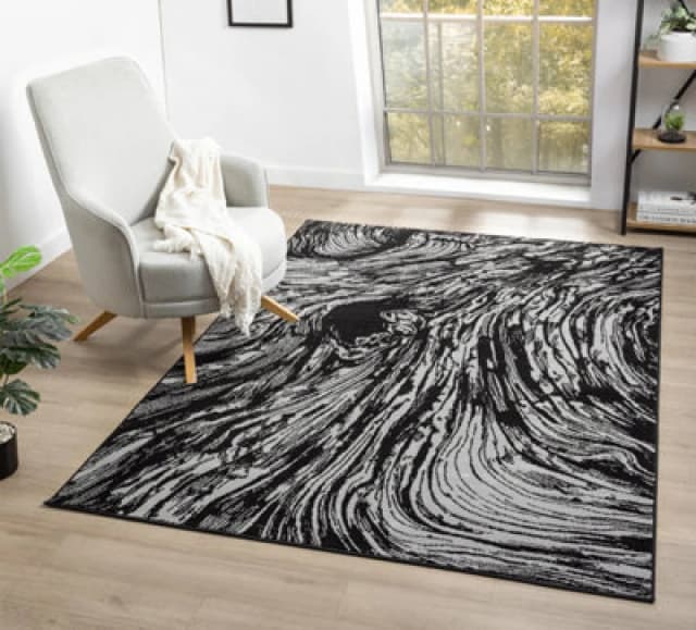 Obsidian Modern Low Pile Area Rug - Whirlpool Design Grey 120Cm X 170Cm