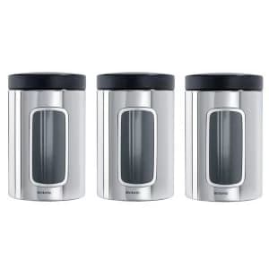 Brabantia Set of Three Window Canisters - Polished Steel