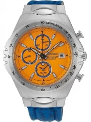 Seiko Mens Conceptual Quartz Chronograph Blue Leather Strap Watch...