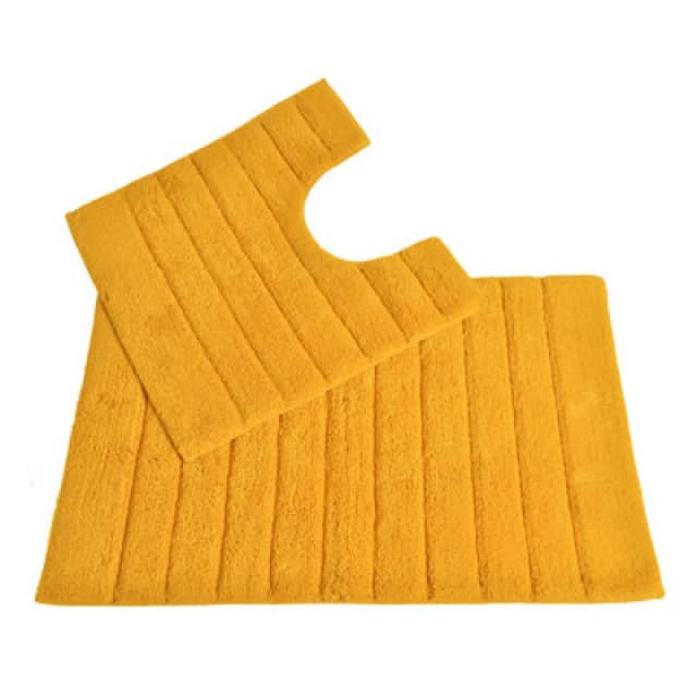 Allure Bath Fashions Ribbed Two Piece Bath Mat & Toilet Mat Set - Mustard