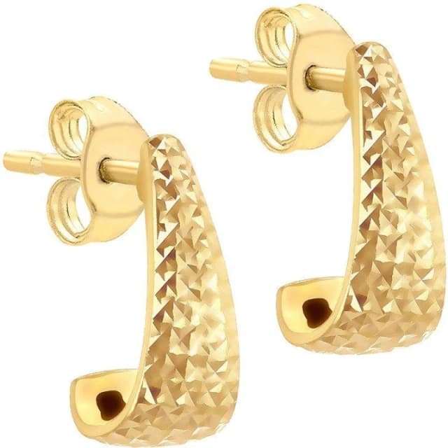 Be You 9ct Gold Diamond Cut Tall J-Shape Stud Earrings Yellow Gold female One Size