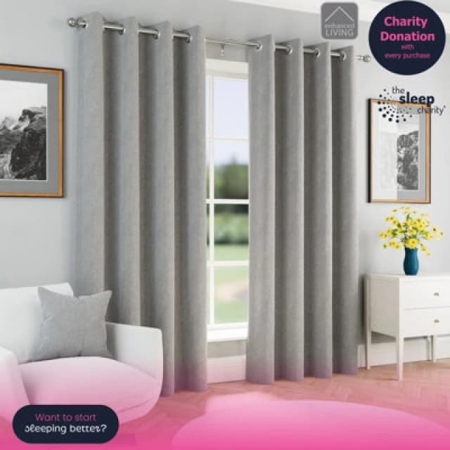 Enhanced Living Chester 100% Blackout Herringbone Eyelet Curtains Curtains 46x54 Grey 38040102001