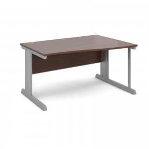Vivo Right Hand Wave Desk 1400mm - Silver Frame Walnut Top
