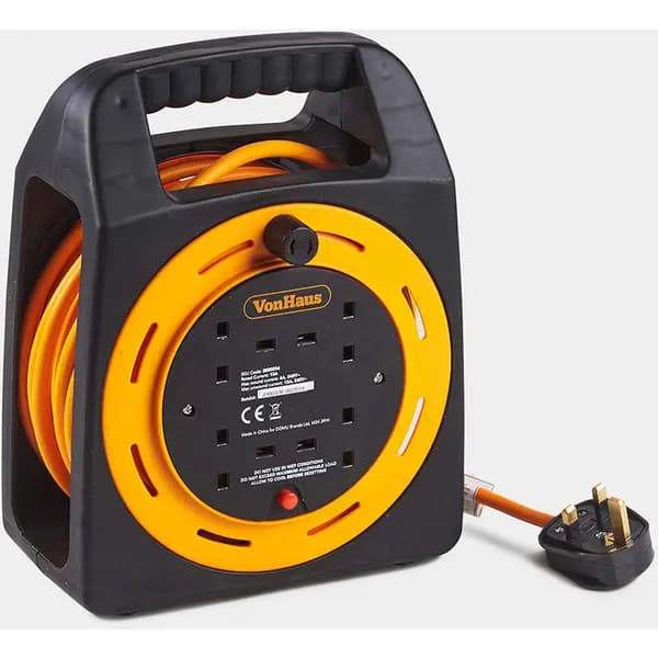 VONHAUS Vonhaus - Extension Lead Extra Long 15m - 4 Socket Extension Reel with Thermal Cut Out, 13A ideal for Workshops Home Use diy and more 3500034
