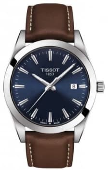 Tissot Gentleman Brown Leather Strap Blue Dial Watch