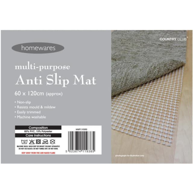 Country Club Anti Slip Rug Mat 60x120cm, Cream HWP119392