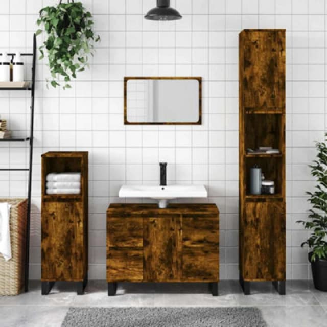 Vidaxl Bathroom Cabinet Smoked Oak 80X33X60 Cm Engineered Wood