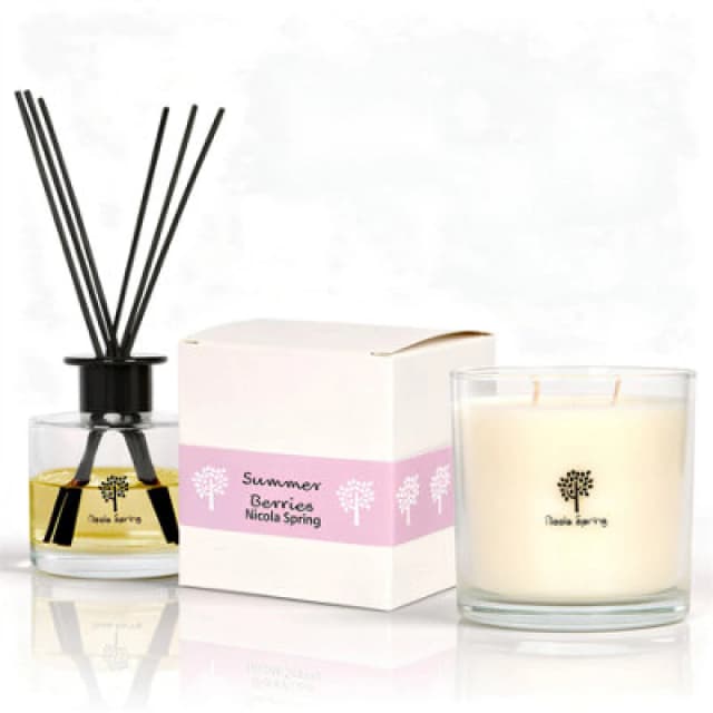 Nicola Spring Candle & Diffuser Set - 400G Summer Berries Soy Wax Jar & 200ml Reed Diffuser - Fruity Fresh Fragrance Double Wick