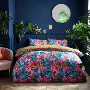 Psychedelic Jungle Reversible Duvet Cover and Pillowcase Set Pink