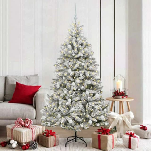 vidaXL Artificial Christmas Tree with White Balls Green and White 180cm PVC and Metal, Green 3395751