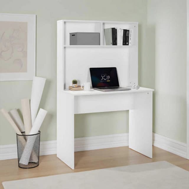 FWStyle FWStyle Matt White Home Office Study Desk With Storage Hutch White One Size Unisex 5056413130815