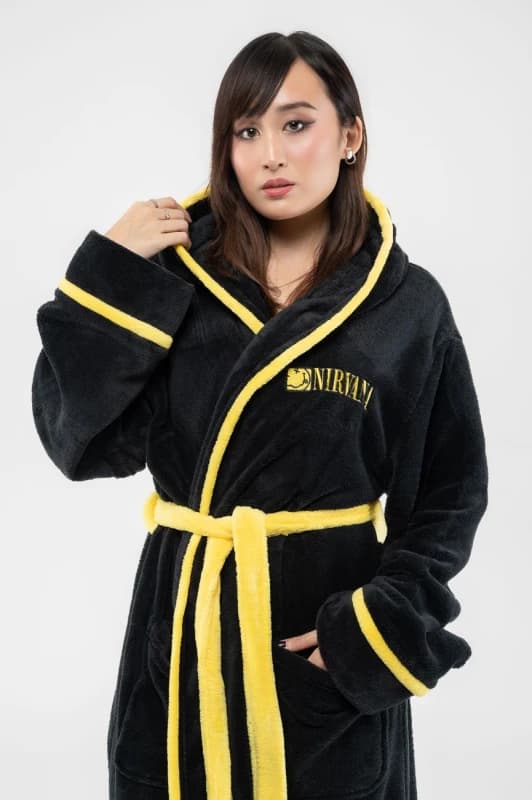 Nirvana Yellow Smile Bathrobe Black unisex
