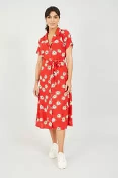 Red Daisy Print Shirt Dress