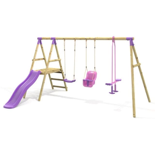 OutdoorToys Rebo Triple Garden Swing Set with Slide for Kids - Voyager Purple in Beige Beige Unisex