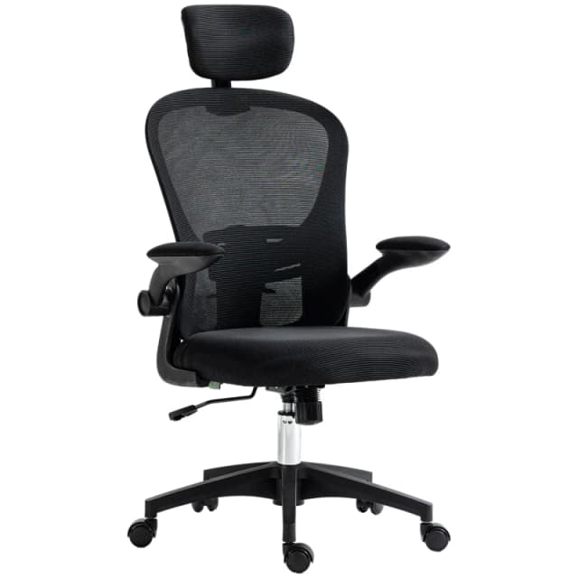 VINSETTO VINSETTO Mesh Chair with Headrest, 4D Lumbar Support, Flip-up Arm, Black One Size Unisex 5063603038356
