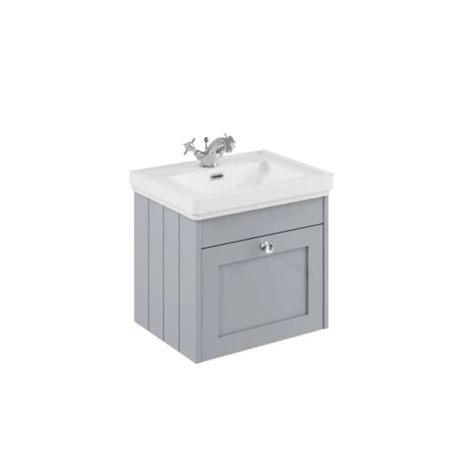 Balterley 500mm Wall Hung 1 Drawer Unit & Classic Basin 1 Tap Hole - Satin Grey Grey Unisex