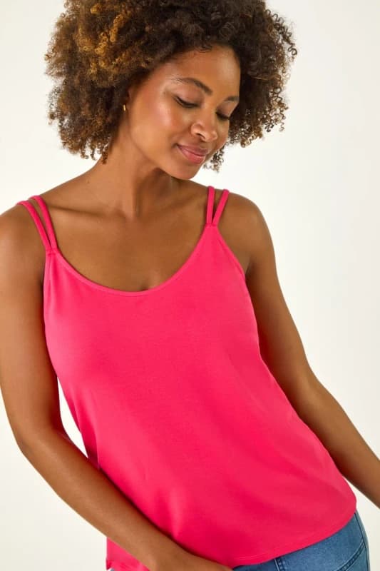 Roman Womens Plain Double Strap V-Neck Stretch Vest Top in Pink Size: 18 Pink Female 18
