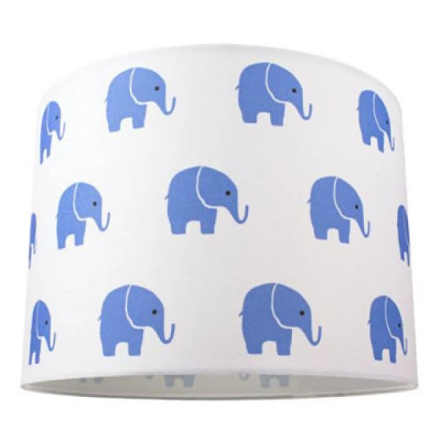 Happy Homewares Blue Elephants Little Ones/kids White Cotton Fabric Bedroom Lamp Or Pendant Shade