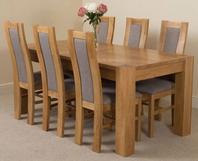 Thats Furniture Kuba 180 x 90cm Chunky Oak Dining Table & 6 Stanford Chairs in Brown Brown Unisex 180 x 90 cm