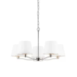 Harvey Multi Arm Pendant Light Bright Nickel Plate, Vintage White Fabric