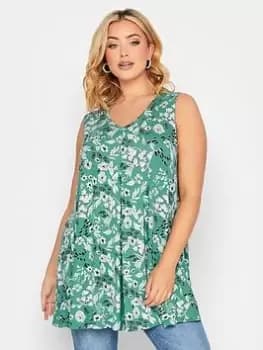 Yours Pleat Front Floral Vest - Green, Size 18, Women