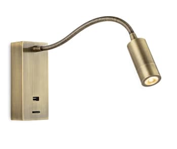 Clifton LED Flexi Wall Reading Light & USB Antique Brass