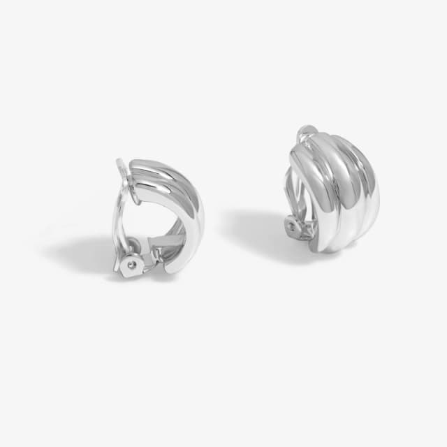 Jon Richard Polished Triple Row Ridged Clip Hoop Earrings Silver female