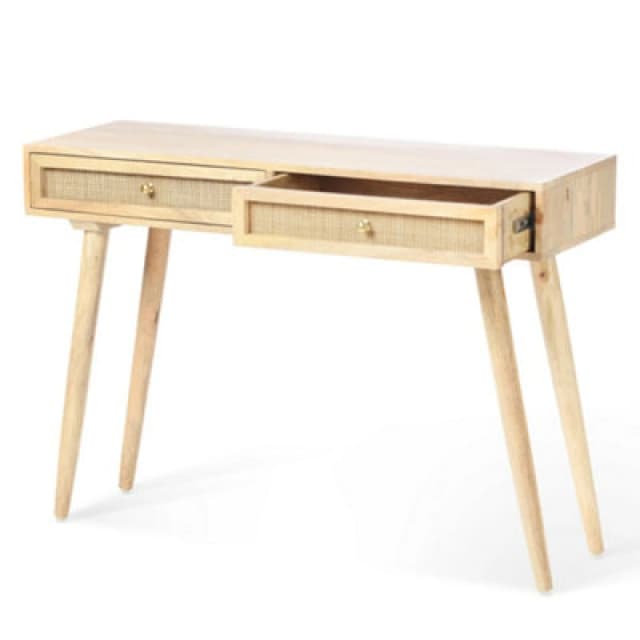 Desser Manhattan Console Table Mango Wood & Cane In Natural With 2 Drawers