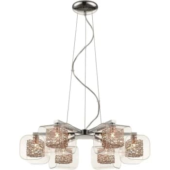 Spring Lighting - 6 Light Multi Arm Ceiling Pendant Mesh Chrome, Copper, Glass Six, G9