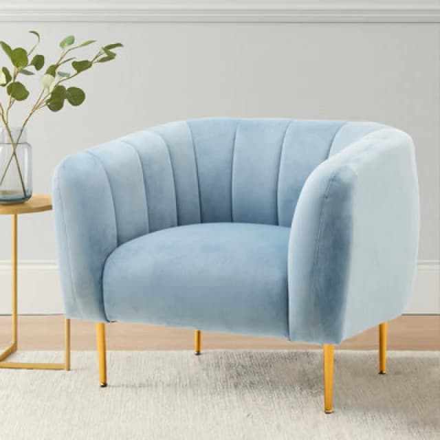 Orsina Blue Velvet Arm Chair, Tufted Velvet Upholstered Accent Chair, Comfortable Armchair For Home, Office, Lounge