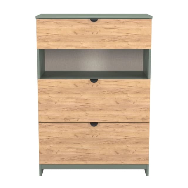 Welcome Furniture Ready Assembled Bora 3 Drawer Open Shelf Deep Chest, Green BOP650GCRG