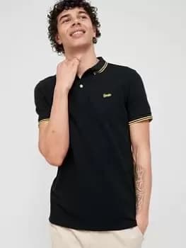 Superdry Vintage Tipped Short Sleeve Polo Shirt - Black/Gold, Size L, Men