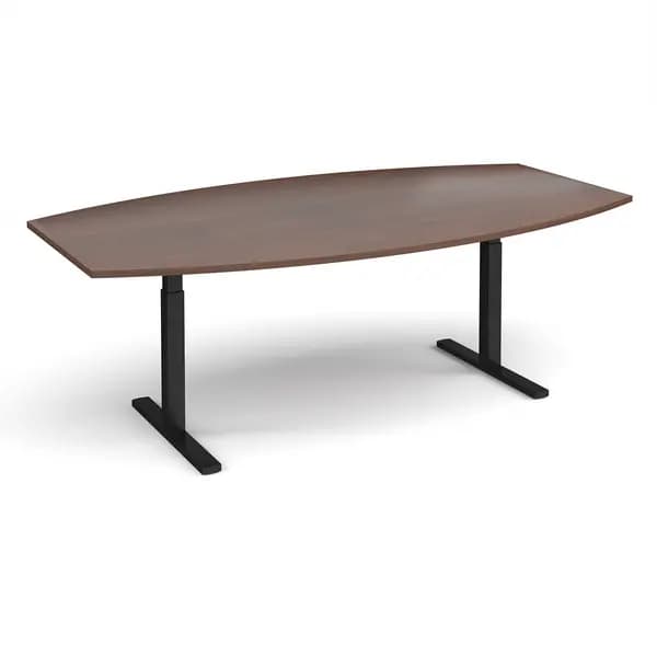 Elev8 Touch Boat Shape Sit Stand Office Boardroom Table - Walnut - Black Frame