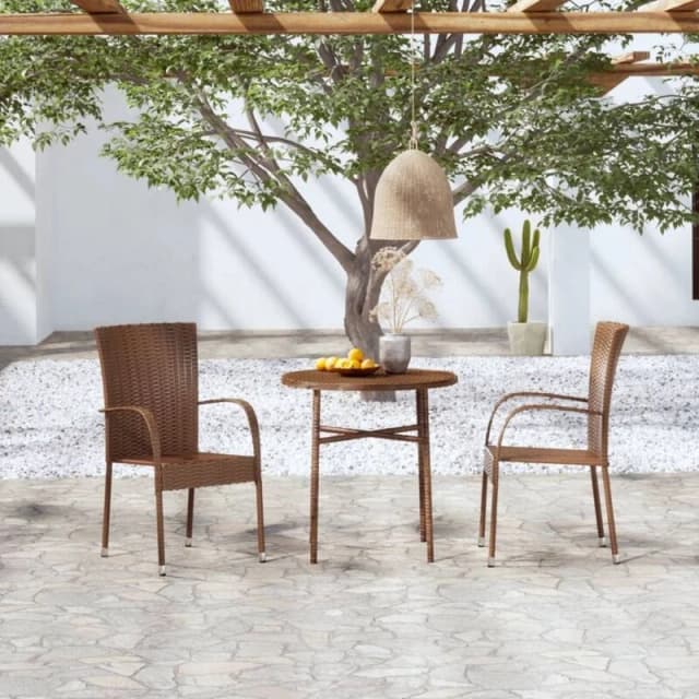 MINKUROW 3 Piece Garden Dining Set Poly Rattan Brown vidaXL YX3098027