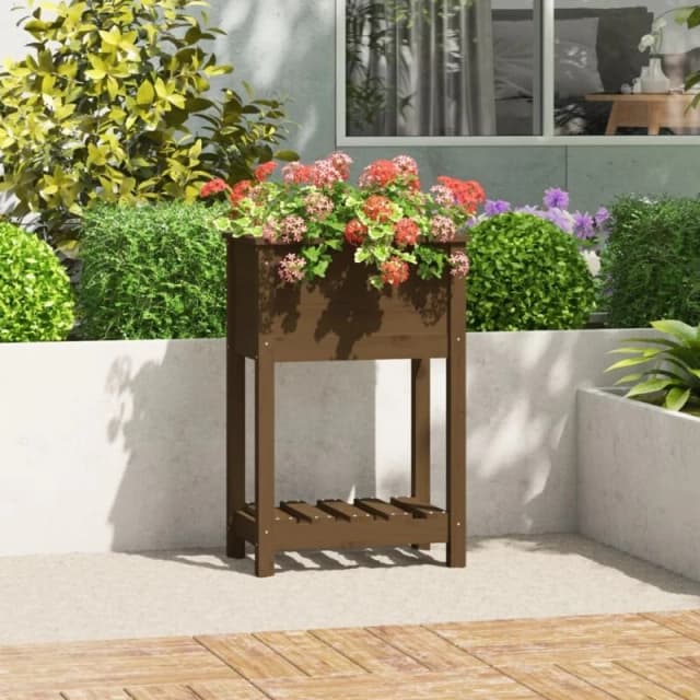 VIDAXL Planter with Shelf Honey Brown 54x34.5x81cm Solid Wood Pine Vidaxl 823755