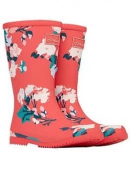 Joules Girls Floral Roll Up Wellington Boots - Red