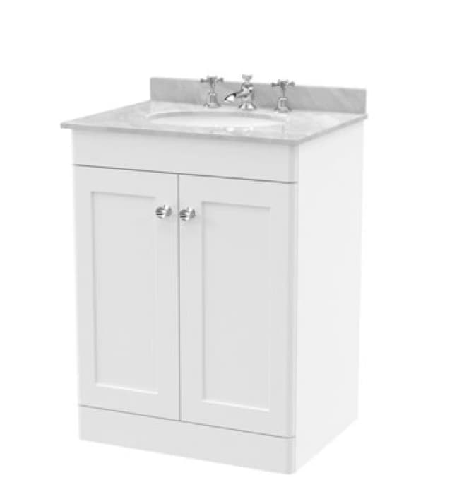 nuie 600mm Floor Standing 2 Door Vanity & Marble Top 3TH - Satin White CLC125GR3