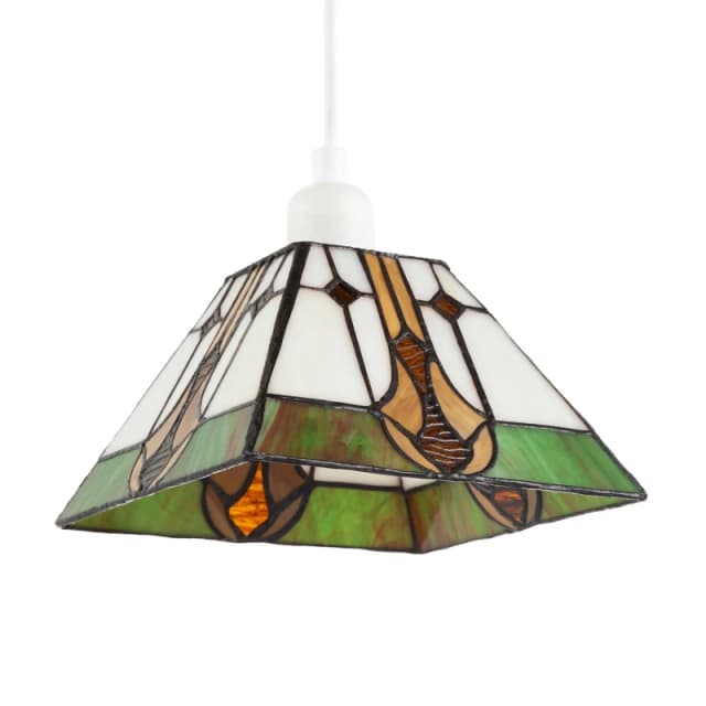 Happy Homewares Designer Art Denergy savingTiffany Glass Pendant Light Shade in Green & Amber Multicolor Unisex
