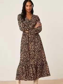 Dorothy Perkins Abstract Print Shirred Waist Wrap Midi Dress - Brown, Size 8, Women