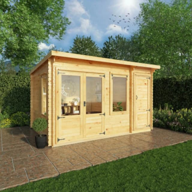 Mercia 4m x 3m Pent Log Cabin with Side Shed (19mm)