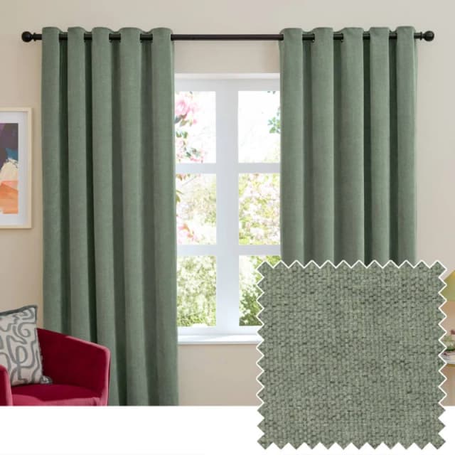 Furn Soft Chenille Blackout Eyelet Curtain Pair in Green Size: 117cm width x 137cm drop Green Unisex 117cm width x 137cm drop