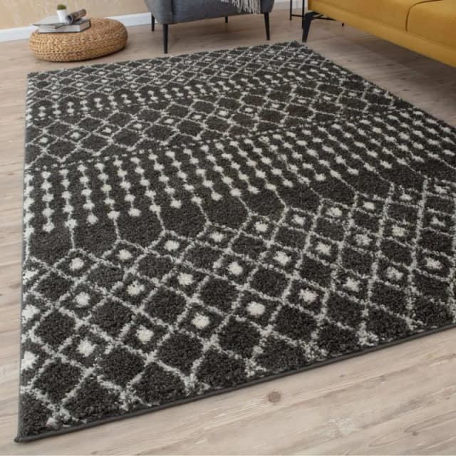 THE RUGS Soft Moroccan Diamond Shaggy Rugs & Runners Dark Grey Living Room Size: 80cm x 300cm Dark Grey Unisex 80cm x 300 cm