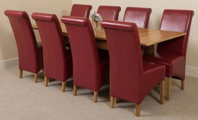 Thats Furniture Richmond 140-220cm Oak Extending Dining Table + 8 Montana Leather Chairs in Red Red Unisex