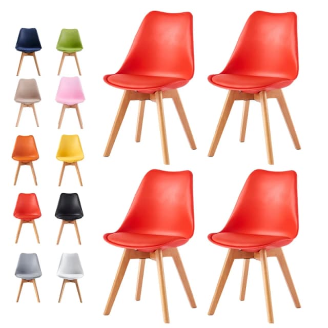 MCC DIRECT Set of 4 Dining Chairs Designer Side Chairs Wooden Home Office Commercial eva red EA0417
