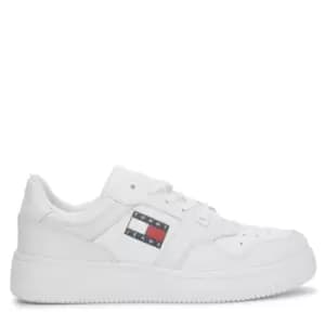 Tommy Hilfiger Essential Badge Leather Basket Trainers In White - Size 36