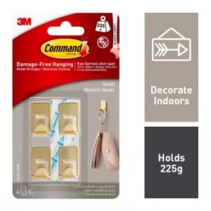 Command Metallic Hooks Small Pack of 4, Brass