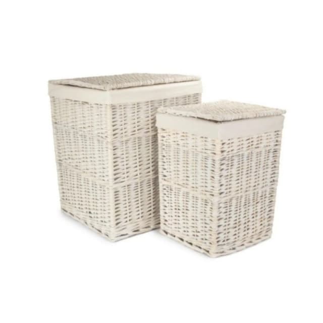 Red Hamper Cotton Lined Square White Wash Laundry Basket White Unisex