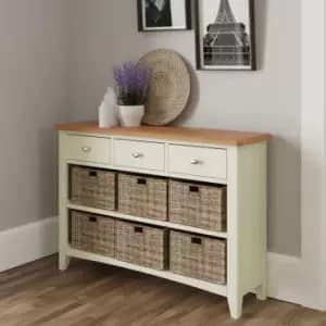 Kettle Interiors Two Tone Oak & White 9 Drawer Hallway/Bathroom Storage Unit With Wicker Baskets